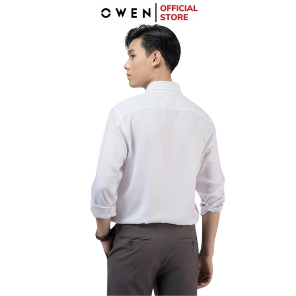 Áo Sơ Mi Nam Tay Dài Owen AR220134DT màu oxford trắng Dáng Regular fit chất liệu sợi tre