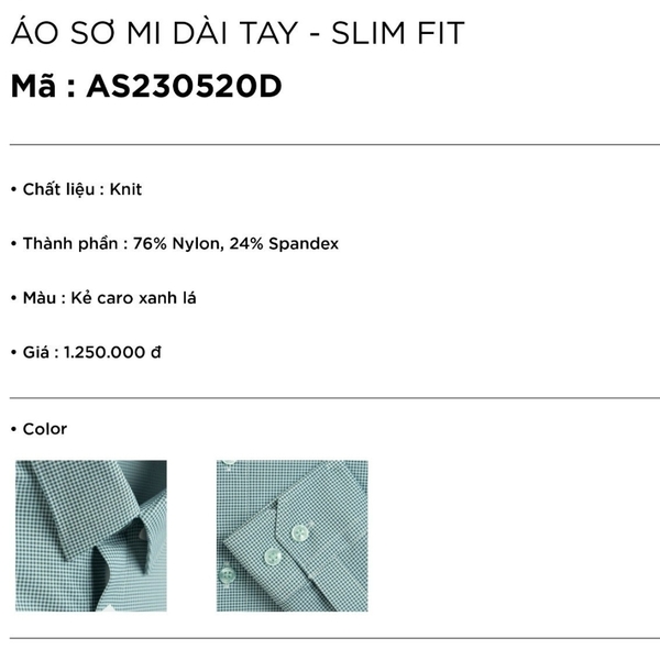 Áo Sơ Mi Nam Tay Dài Owen AS230520D màu kẻ caro xanh lá dáng slim fit tà lượn không túi chất liệu knit