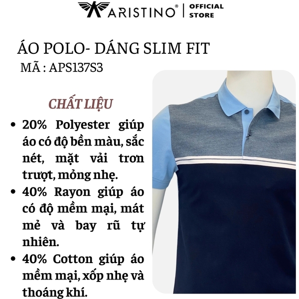Áo Thun Polo Nam Cổ Bẻ Aristino APS137S3 Màu: Xanh biển 223