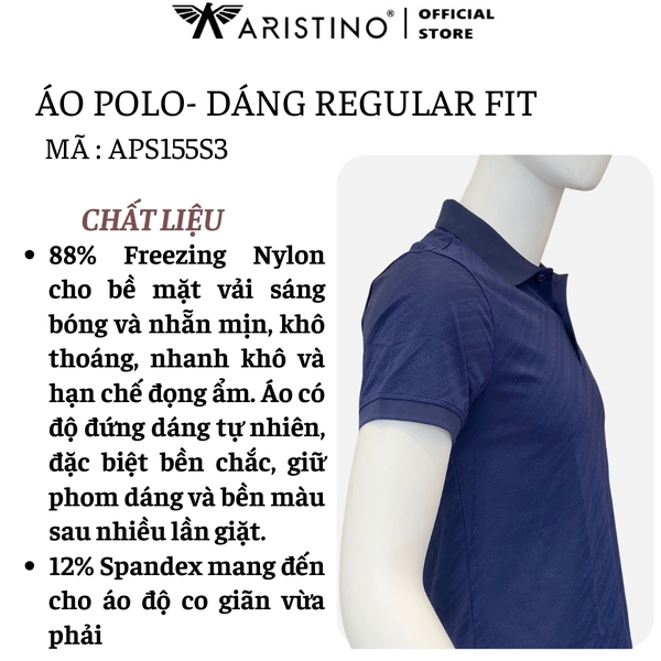 Áo Thun Polo Nam Cổ Bẻ Aristino APS155S3 Màu: Xanh biển 163 Jackquard họa tiết, Xanh tím than 41Jackquard họa tiết