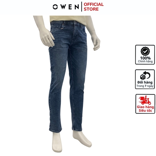 Quần Jean Nam Owen Quần Bò Nam QJS231895 màu xanh đậm trơn dáng slim fit chất liệu denim cotton spandex