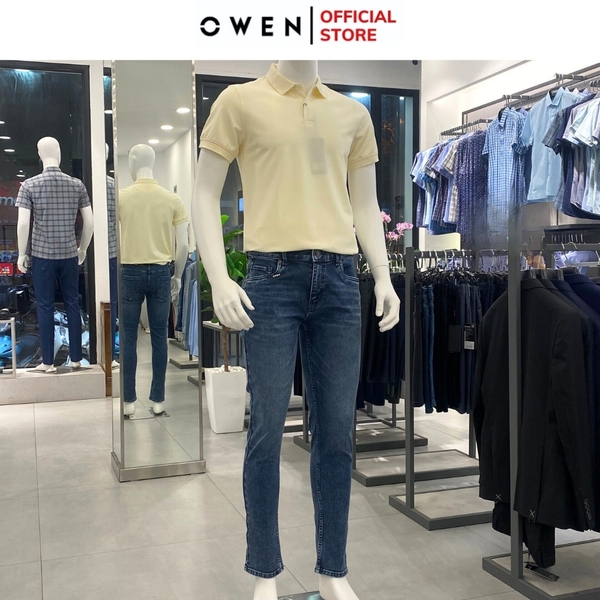 Quần Jean Nam Owen Quần Bò Nam QJS231895 màu xanh đậm trơn dáng slim fit chất liệu denim cotton spandex