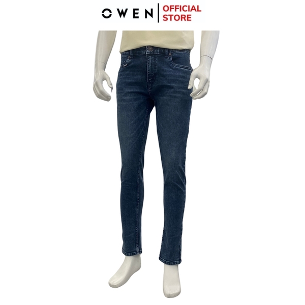 Quần Jean Nam Owen Quần Bò Nam QJS231895 màu xanh đậm trơn dáng slim fit chất liệu denim cotton spandex