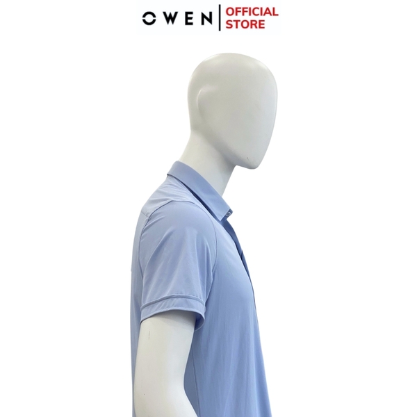 Áo Sơ Mi Nam Tay Ngắn Owen AB230102NT màu xanh tím nhạt dáng suông tà bằng có túi chất liệu Knit