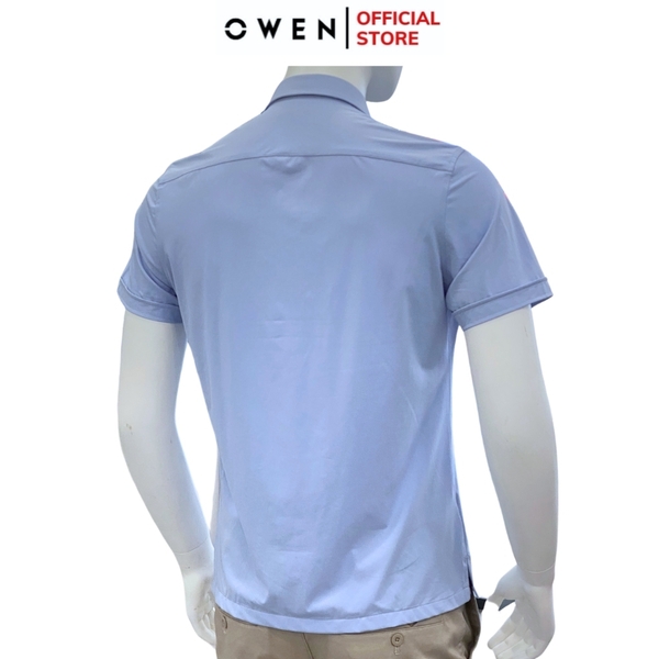 Áo Sơ Mi Nam Tay Ngắn Owen AB230102NT màu xanh tím nhạt dáng suông tà bằng có túi chất liệu Knit