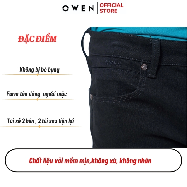 Quần Jean Nam Owen Quần Bò Nam QJS230157 màu đen trơn dáng slim fit Chất liệu Denim Cotton Spandex