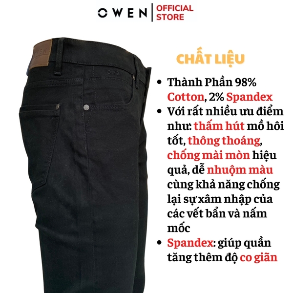 Quần Jean Nam Owen Quần Bò Nam QJS230157 màu đen trơn dáng slim fit Chất liệu Denim Cotton Spandex