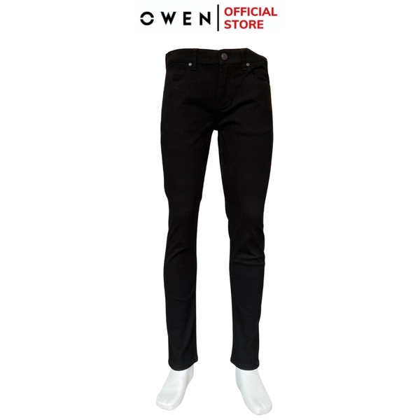 Quần Jean Nam Owen Quần Bò Nam QJS230157 màu đen trơn dáng slim fit Chất liệu Denim Cotton Spandex
