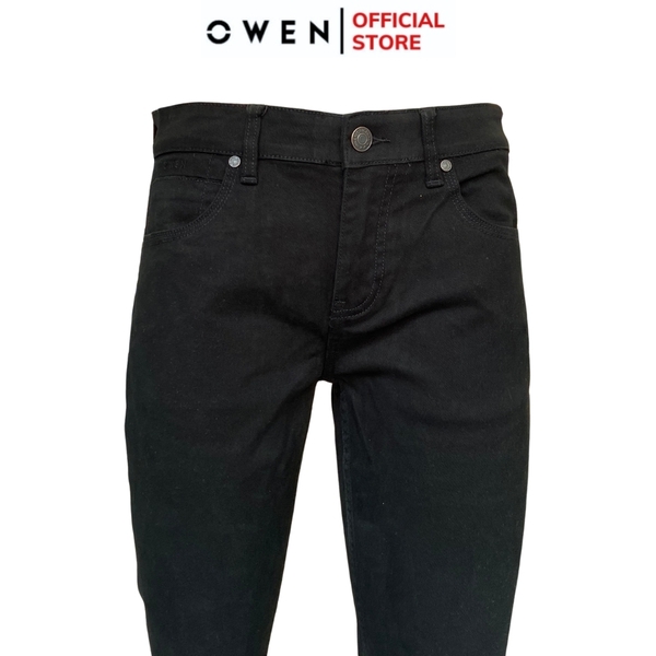 Quần Jean Nam Owen Quần Bò Nam QJS230157 màu đen trơn dáng slim fit Chất liệu Denim Cotton Spandex