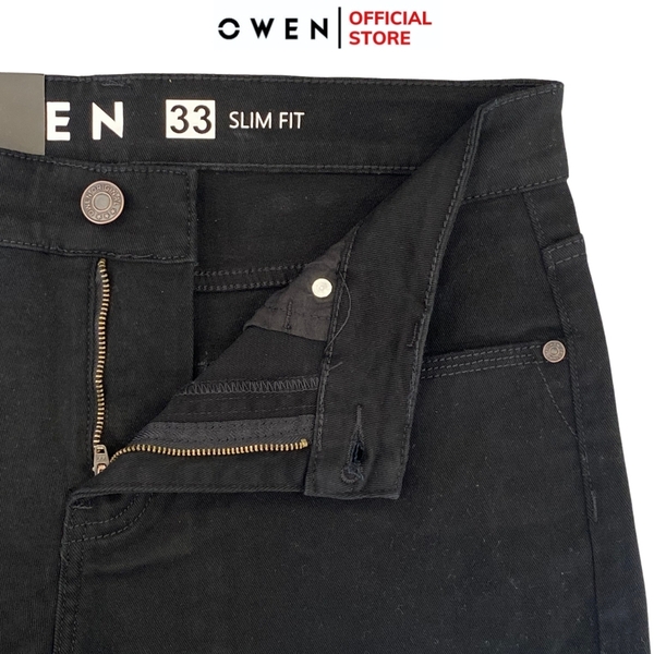 Quần Jean Nam Owen Quần Bò Nam QJS230157 màu đen trơn dáng slim fit Chất liệu Denim Cotton Spandex