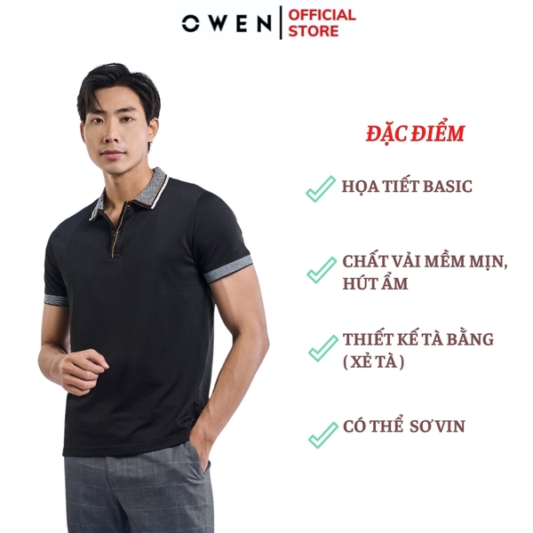 Áo Thun polo Nam Tay Ngắn Có Cổ Owen APT231403 màu đen  Dáng Body Fit vải cotton