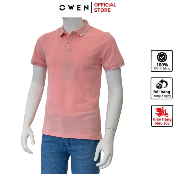 Áo Thun polo Nam Tay Ngắn Có Cổ Owen APV231346 màu hồng dáng body fit vải cotton