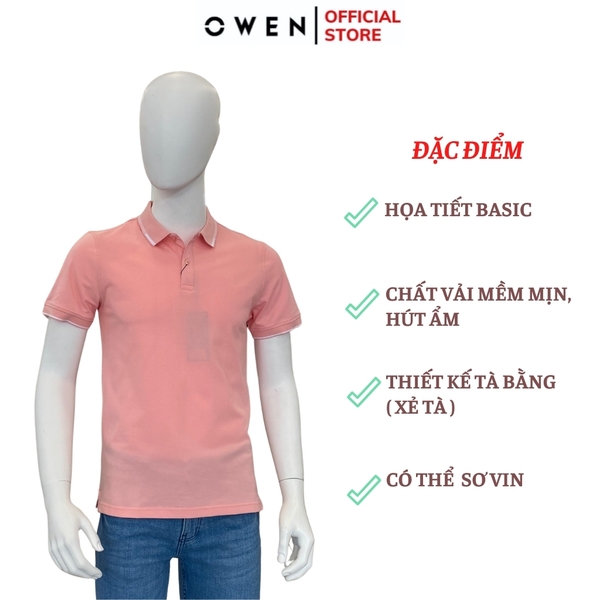 Áo Thun polo Nam Tay Ngắn Có Cổ Owen APV231346 màu hồng dáng body fit vải cotton