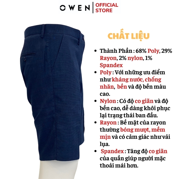 Quần Short Nam Owen ST231817 sóc âu màu xanh dáng slim fit chất liệu polyester