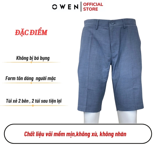 Quần Short Nam Owen ST231818 sóc âu màu xanh sáng dáng slim fit chất liệu polyester