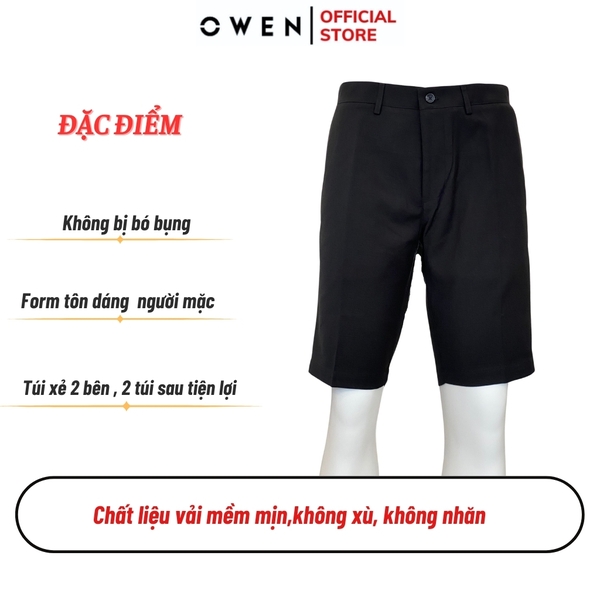 Quần Short Nam Owen ST231810 sóc âu màu đen dáng slim fit chất liệu polyester