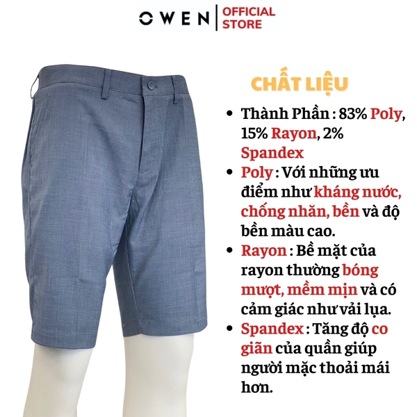 Quần Short Nam Owen ST231818 sóc âu màu xanh sáng dáng slim fit chất liệu polyester