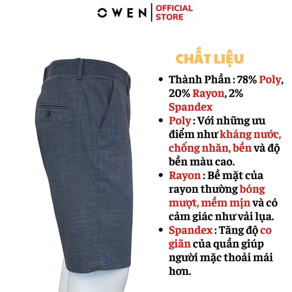 Quần Short Nam Owen ST231809 sóc âu màu xám nhạt dáng slim fit chất liệu polyester