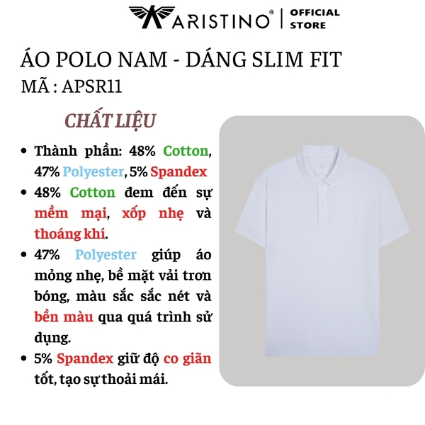 Áo Thun Polo Nam Cổ Bẻ Aristino APSR11 Màu: Đen 9, Trắng 6, Xanh cổ vịt 52