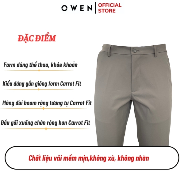 Quần Tây Nam Owen QG242424 màu nâu xám dáng S-Form chất liệu poly