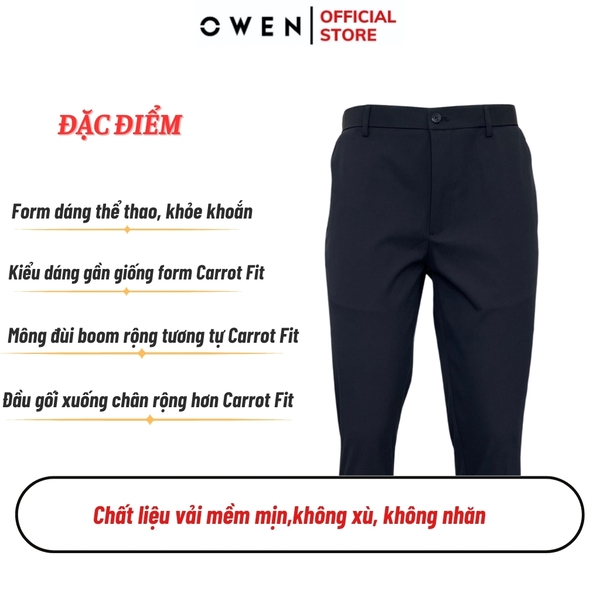 Quần Tây Nam Owen QG242422 màu đen dáng S-Form chất liệu poly