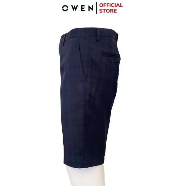Quần Short Nam Owen SW231916 màu navy kẻ dáng slim fit chất liệu nano