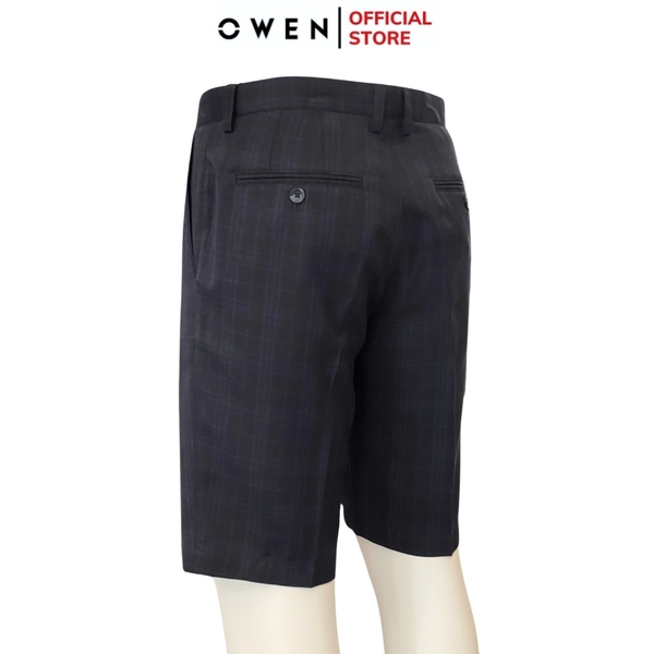 Quần Short Nam Owen SW231916 màu navy kẻ dáng slim fit chất liệu nano
