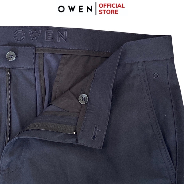 Quần Short Nam Owen SW231915 màu navy kẻ chìm dáng Slim Fit chất liệu nano