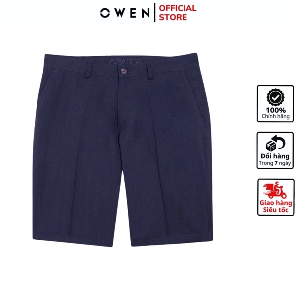 Quần Short Nam Owen SW231915 màu navy kẻ chìm dáng Slim Fit chất liệu nano