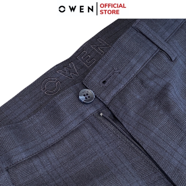 Quần Short Nam Owen SW231916 màu navy kẻ dáng slim fit chất liệu nano