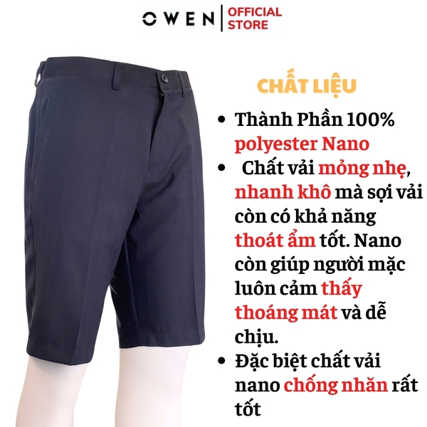Quần Short Nam Owen SW231915 màu navy kẻ chìm dáng Slim Fit chất liệu nano