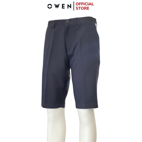 Quần Short Nam Owen SW231915 màu navy kẻ chìm dáng Slim Fit chất liệu nano