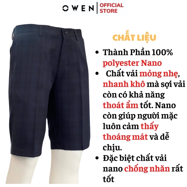 Quần Short Nam Owen SW231916 màu navy kẻ dáng slim fit chất liệu nano
