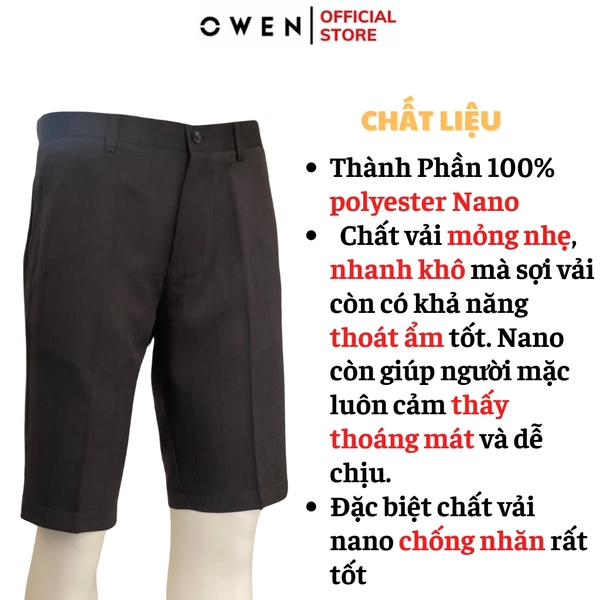Quần Short Nam Owen SW231914 màu xám đậm kẻ caro dáng slim fit chất liệu nano