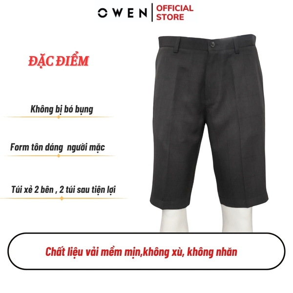 Quần Short Nam Owen SW231914 màu xám đậm kẻ caro dáng slim fit chất liệu nano