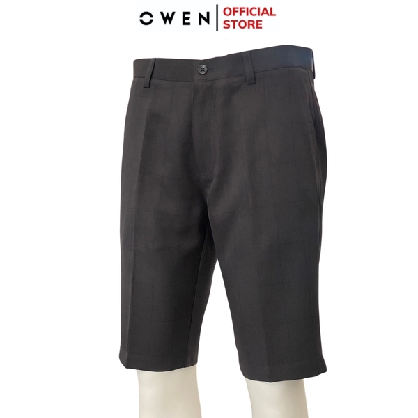 Quần Short Nam Owen SW231914 màu xám đậm kẻ caro dáng slim fit chất liệu nano