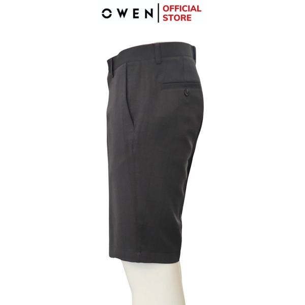 Quần Short Nam Owen SW231914 màu xám đậm kẻ caro dáng slim fit chất liệu nano