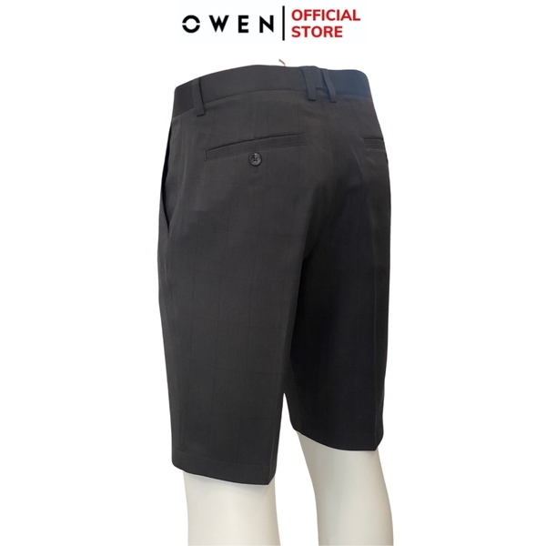 Quần Short Nam Owen SW231914 màu xám đậm kẻ caro dáng slim fit chất liệu nano