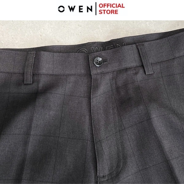 Quần Short Nam Owen SW231914 màu xám đậm kẻ caro dáng slim fit chất liệu nano