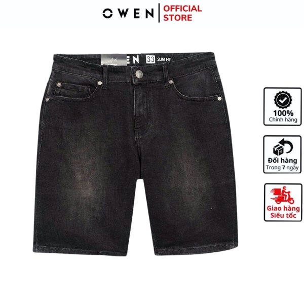 Quần Short Nam Owen SJ231827 màu đen dáng Slim Fit chất liệu cotton