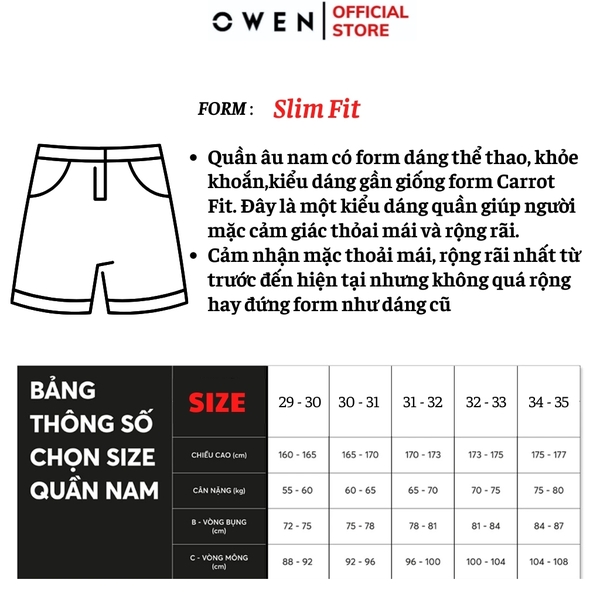 Quần Short Nam Owen SJ231827 màu đen dáng Slim Fit chất liệu cotton
