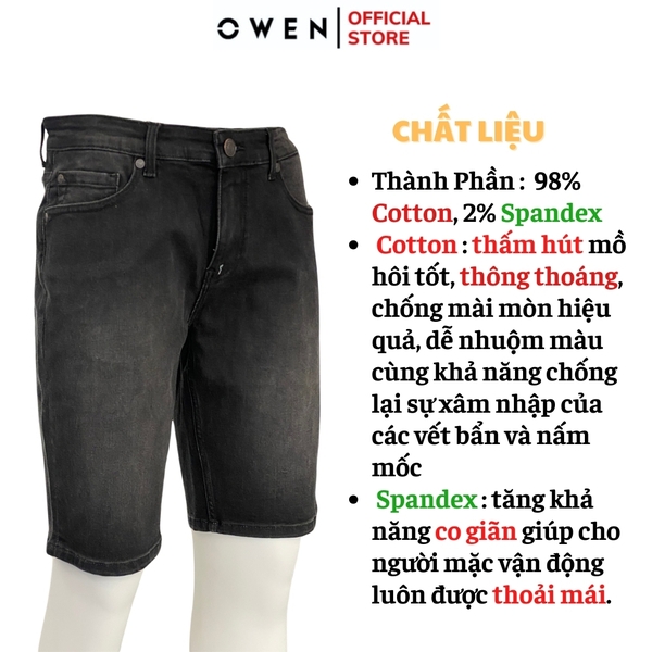 Quần Short Nam Owen SJ231827 màu đen dáng Slim Fit chất liệu cotton