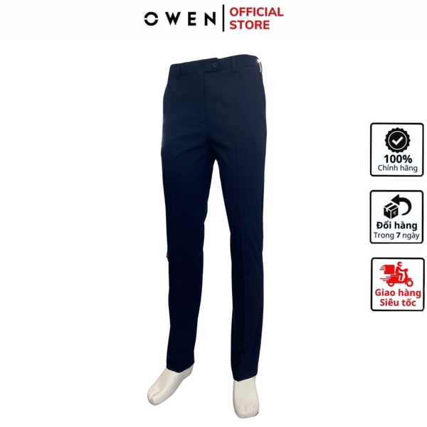 Quần Tây Nam Owen QRT242405 màu xanh tím than trơn dáng suông cạp tăng đơ chất liệu TR spandex