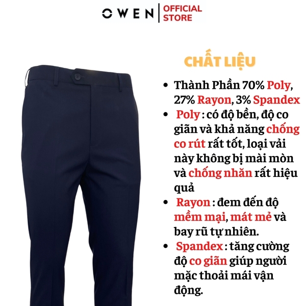 Quần Tây Nam Owen QRT242405 màu xanh tím than trơn dáng suông cạp tăng đơ chất liệu TR spandex