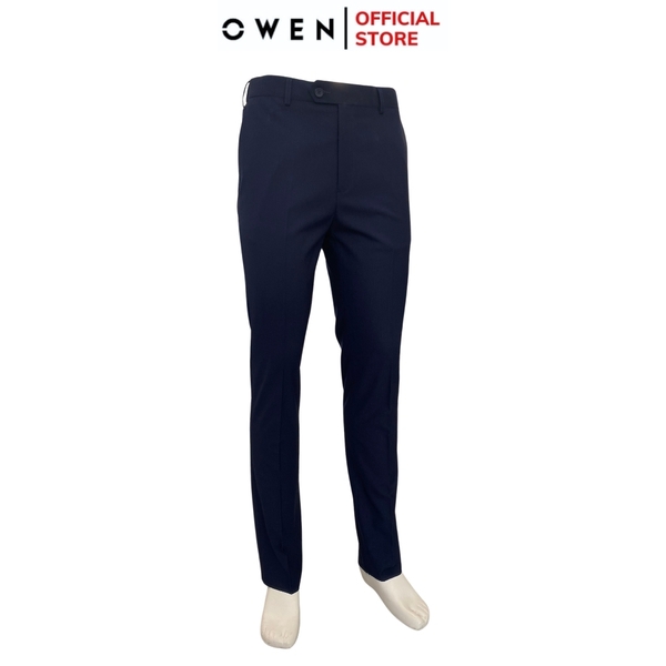 Quần Tây Nam Owen QRT242405 màu xanh tím than trơn dáng suông cạp tăng đơ chất liệu TR spandex