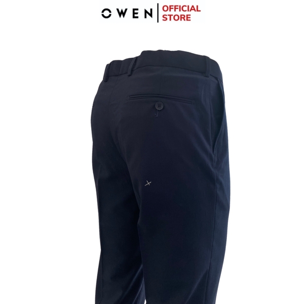 Quần Tây Nam Owen QRT242405 màu xanh tím than trơn dáng suông cạp tăng đơ chất liệu TR spandex