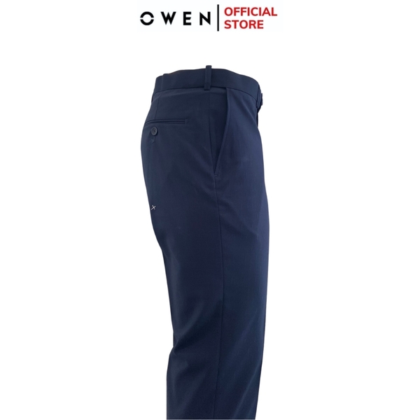 Quần Tây Nam Owen QRT242405 màu xanh tím than trơn dáng suông cạp tăng đơ chất liệu TR spandex