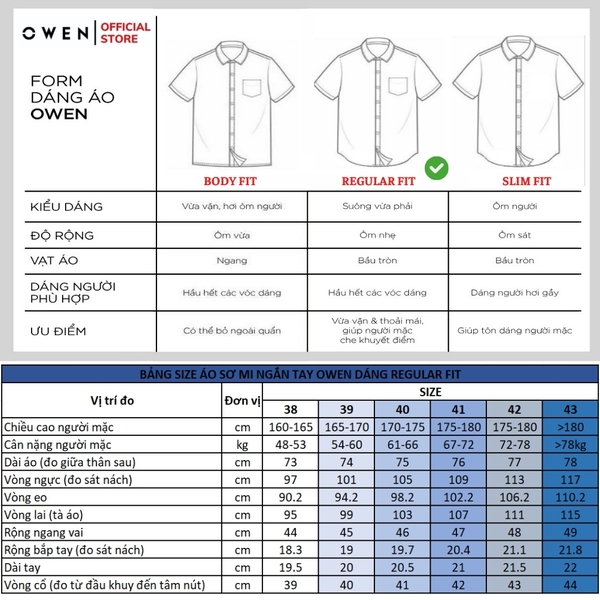 Áo Sơ Mi Nam Tay Ngắn Owen AR240058NT màu xanh nhạt kẻ caro nhỏ dáng suông tà lượn có túi chất liệu bambo poly