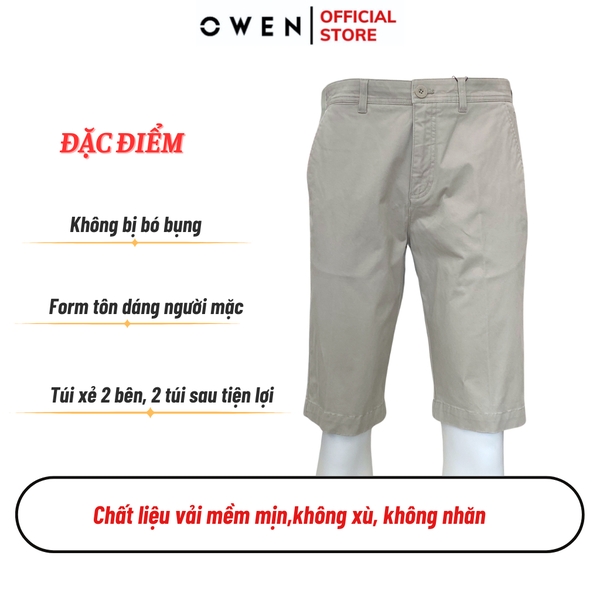 Quần Short Nam Owen SK241229 sóc kaki màu be xám dáng slim fit chất liệu CVC spandex