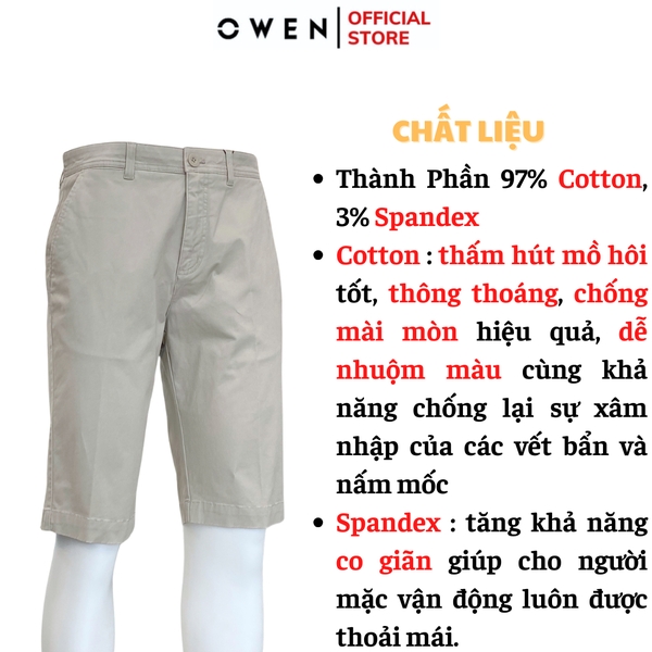 Quần Short Nam Owen SK241229 sóc kaki màu be xám dáng slim fit chất liệu CVC spandex